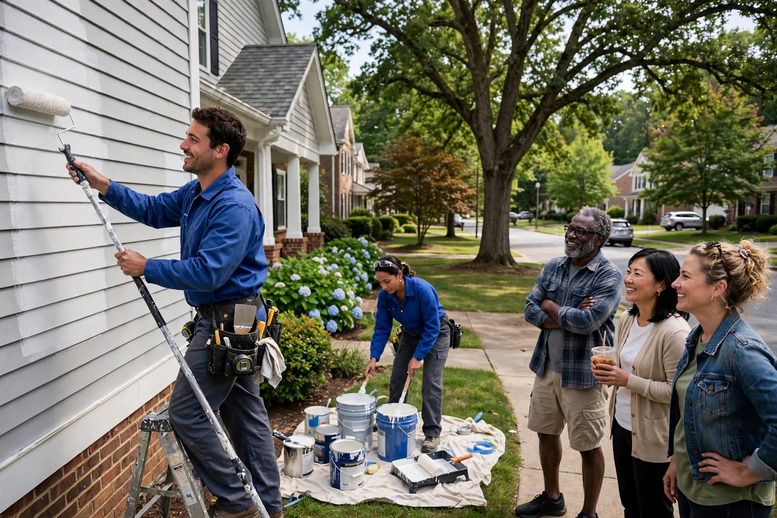 House painting crew rolling exterior paint in Waldorf MD